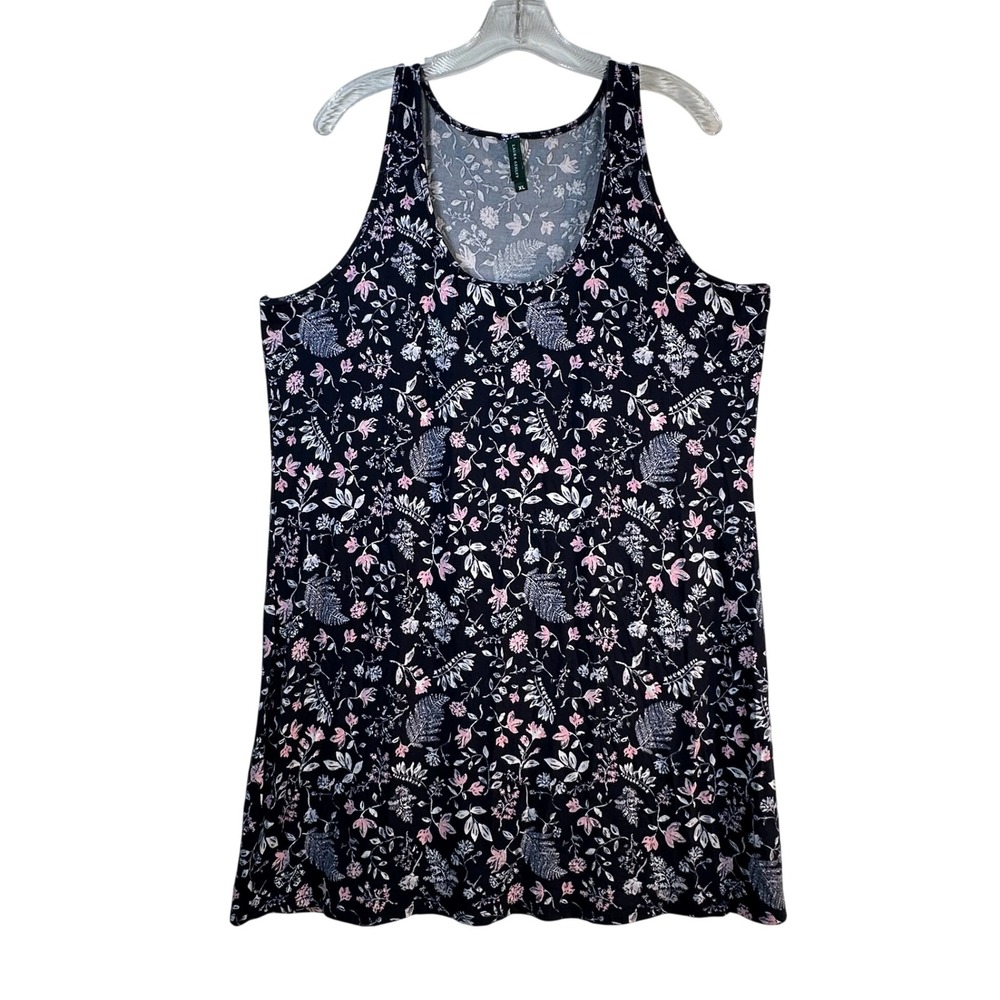Laura Ashley Navy Blue Floral Sleeveless Tank Dress XL Pink Botanical Print